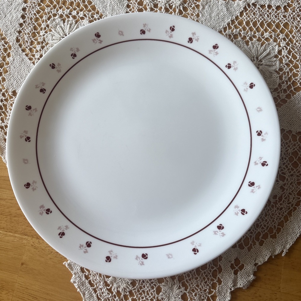 4 Corelle Burgundy Rose Dinner Plates Vintage 10 1/4"